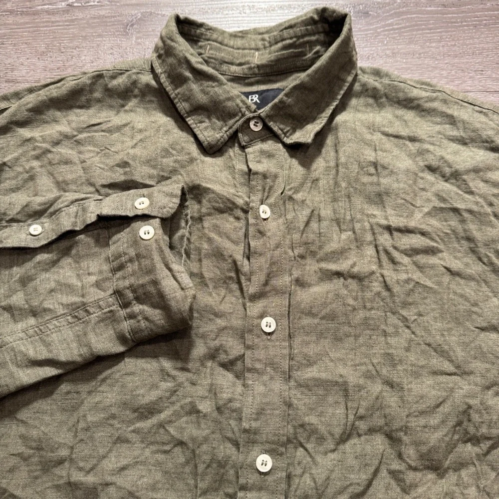 Banana Republic Shirt Mens XL Green 100% Linen Standard Fit Casual Costal Summer